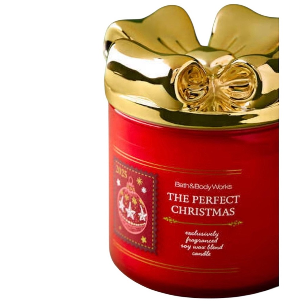 Bath & Body Works THE PERFECT CHRISTMAS 3 Wick Candle w/ Decorative Bow Lid